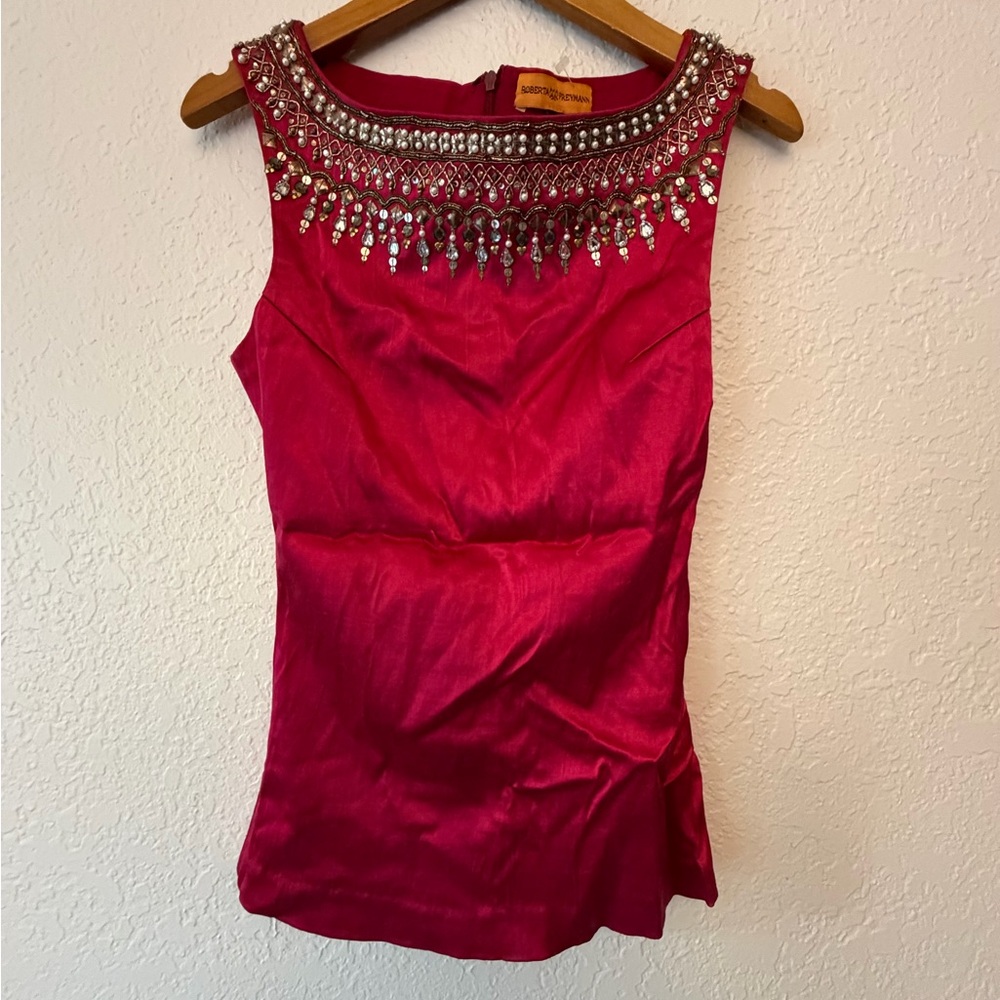 Roberta Freymann Red Wine Embellished Blouse